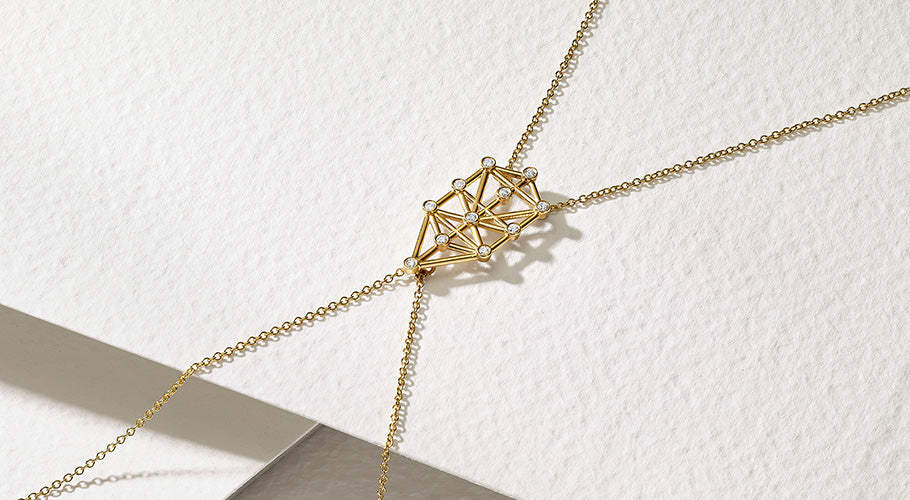 ANNOORY gold body chain necklace with geometric diamond design
