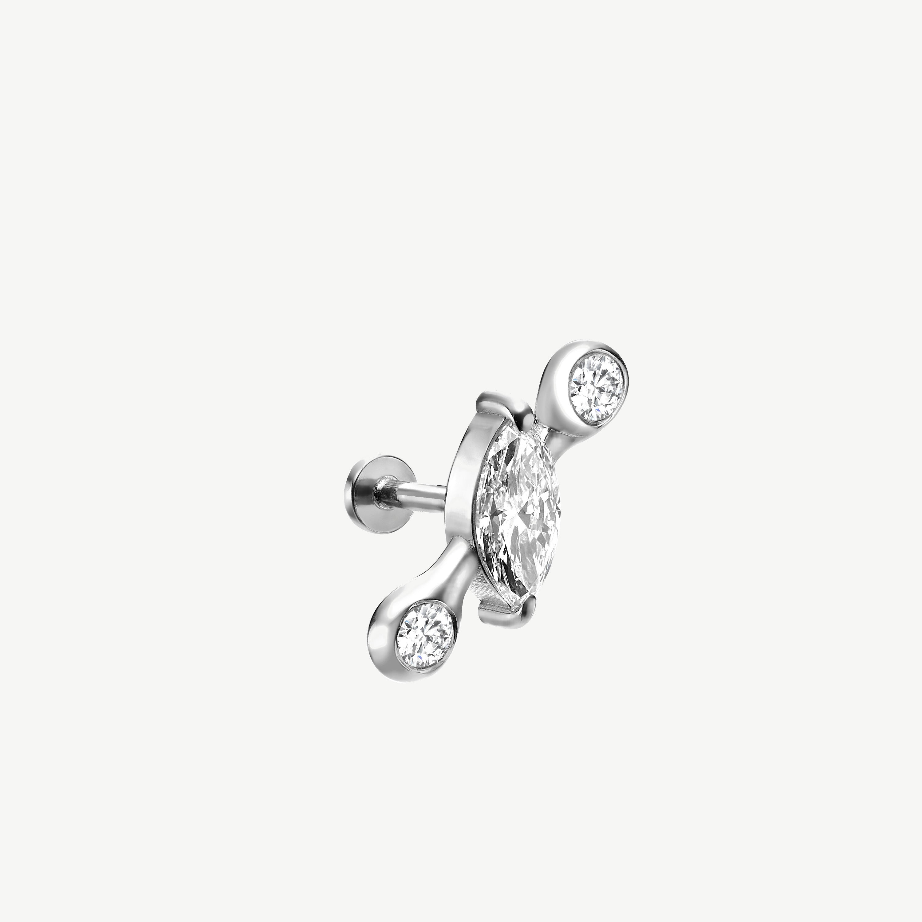 white gold earring with diamonds on white background