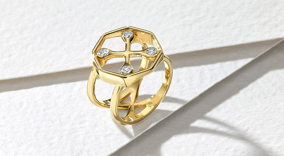 ANNOORY gold diamond geometric ring