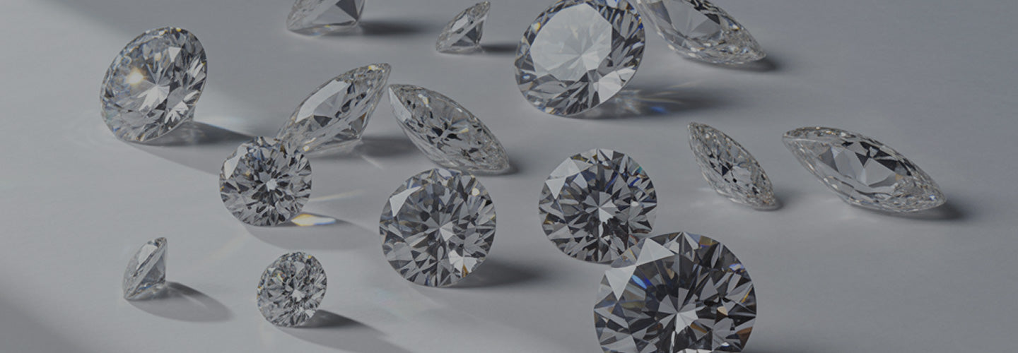 Collection of diamonds on a gray background